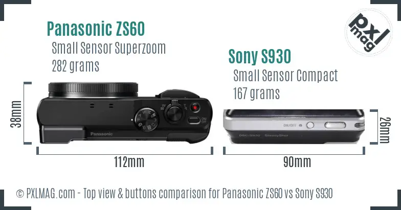 Panasonic ZS60 vs Sony S930 top view buttons comparison