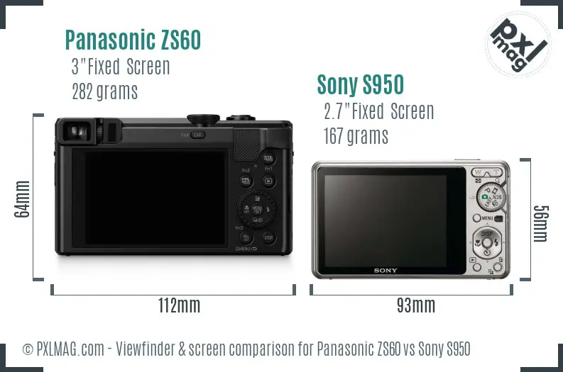 Panasonic ZS60 vs Sony S950 Screen and Viewfinder comparison