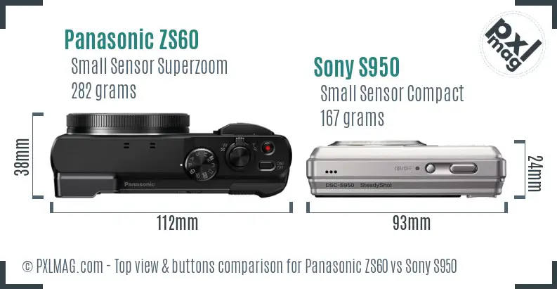 Panasonic ZS60 vs Sony S950 top view buttons comparison