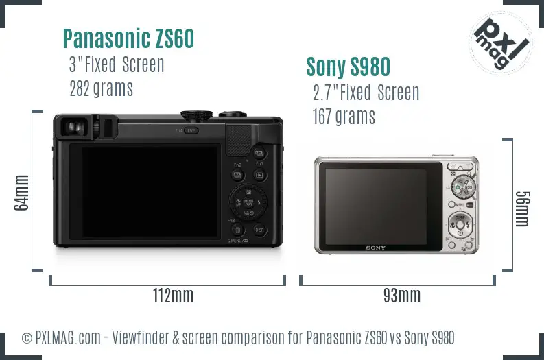 Panasonic ZS60 vs Sony S980 Screen and Viewfinder comparison Panasonic ZS60 vs Sony S980 Screen and Viewfinder comparison
