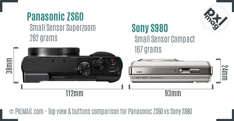 Panasonic ZS60 vs Sony S980 top view buttons comparison Panasonic ZS60 vs Sony S980 top view buttons comparison