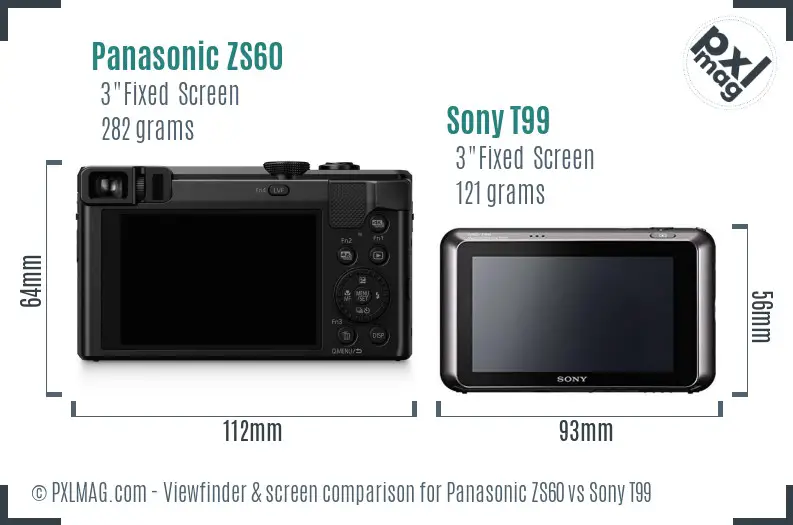 Panasonic ZS60 vs Sony T99 Screen and Viewfinder comparison