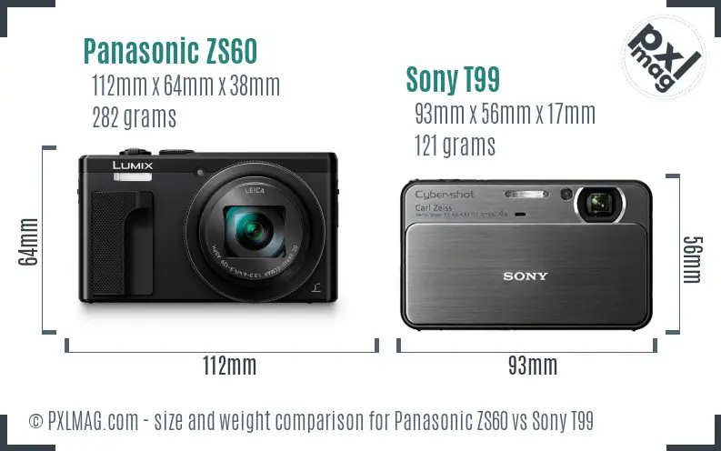 Panasonic ZS60 vs Sony T99 size comparison