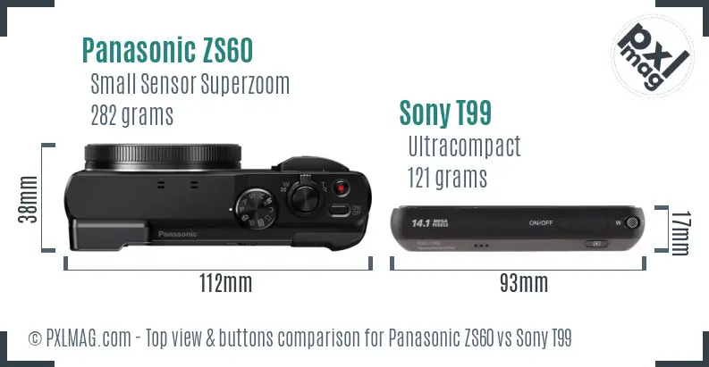 Panasonic ZS60 vs Sony T99 top view buttons comparison