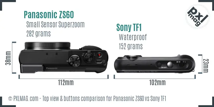 Panasonic ZS60 vs Sony TF1 top view buttons comparison