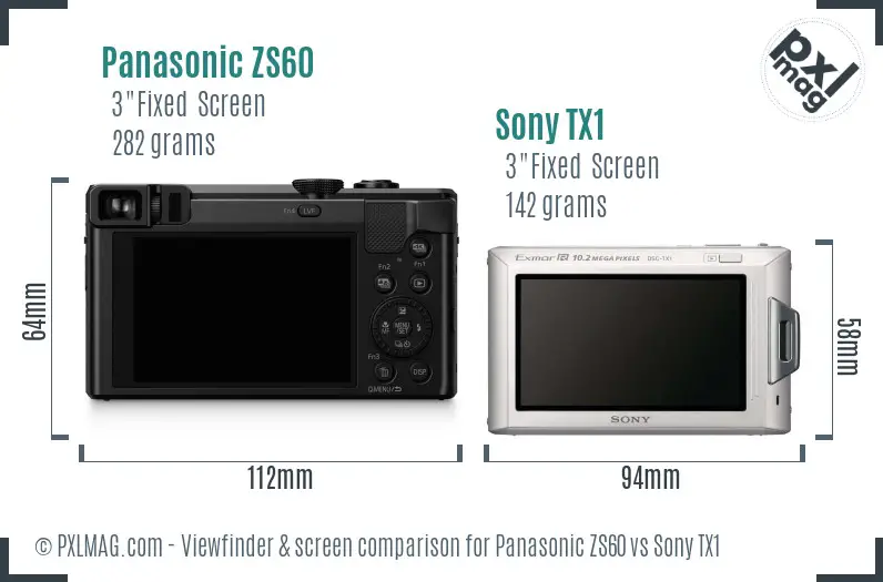 Panasonic ZS60 vs Sony TX1 Screen and Viewfinder comparison