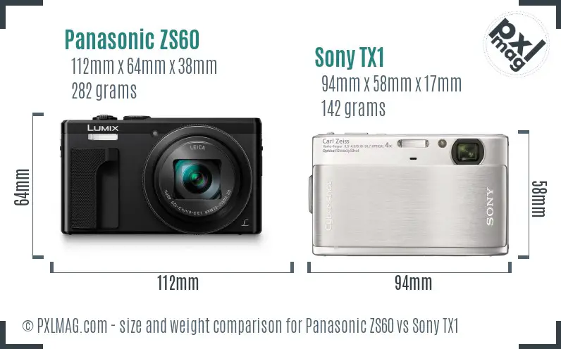 Panasonic ZS60 vs Sony TX1 size comparison