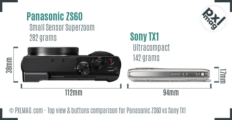 Panasonic ZS60 vs Sony TX1 top view buttons comparison