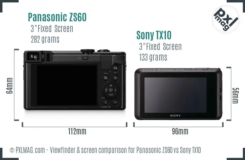 Panasonic ZS60 vs Sony TX10 Screen and Viewfinder comparison