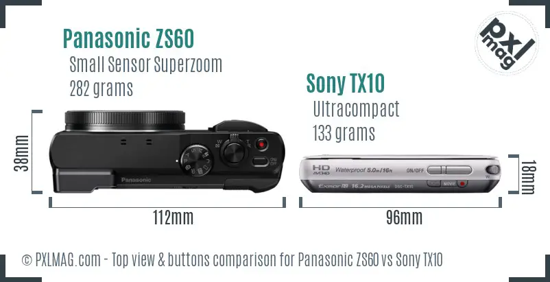 Panasonic ZS60 vs Sony TX10 top view buttons comparison