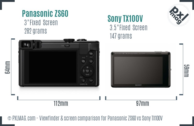 Panasonic ZS60 vs Sony TX100V Screen and Viewfinder comparison