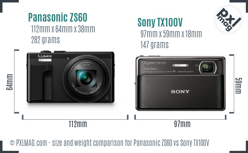 Panasonic ZS60 vs Sony TX100V size comparison