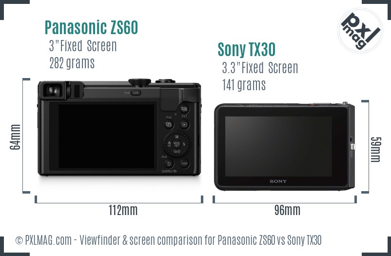 Panasonic ZS60 vs Sony TX30 Screen and Viewfinder comparison