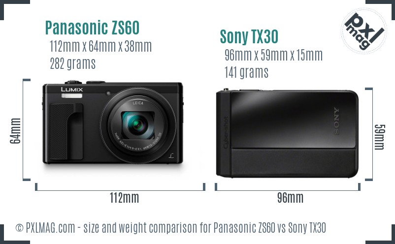 Panasonic ZS60 vs Sony TX30 size comparison
