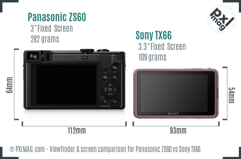 Panasonic ZS60 vs Sony TX66 Screen and Viewfinder comparison