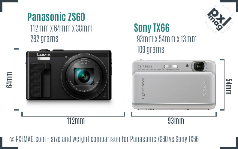 Panasonic ZS60 vs Sony TX66 size comparison