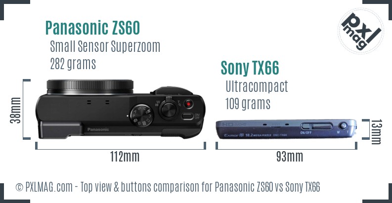 Panasonic ZS60 vs Sony TX66 top view buttons comparison