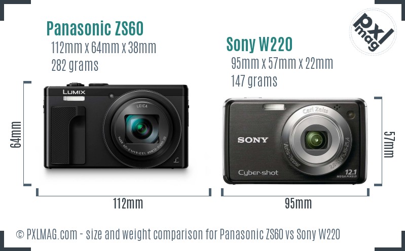 Panasonic ZS60 vs Sony W220 size comparison