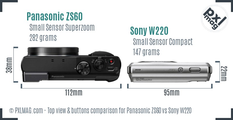 Panasonic ZS60 vs Sony W220 top view buttons comparison