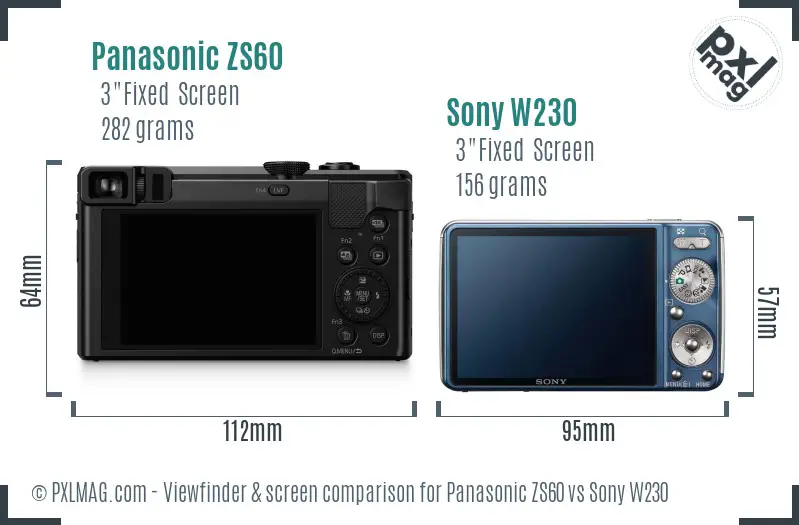 Panasonic ZS60 vs Sony W230 Screen and Viewfinder comparison