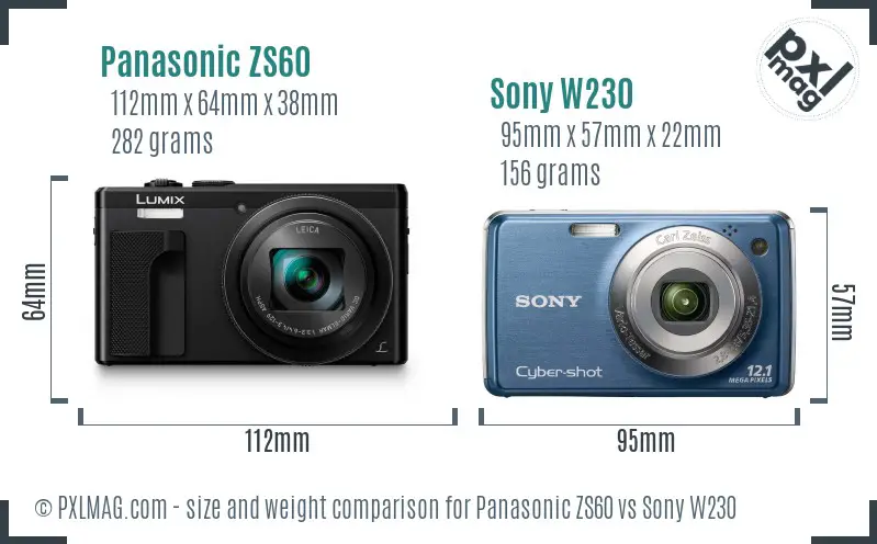 Panasonic ZS60 vs Sony W230 size comparison