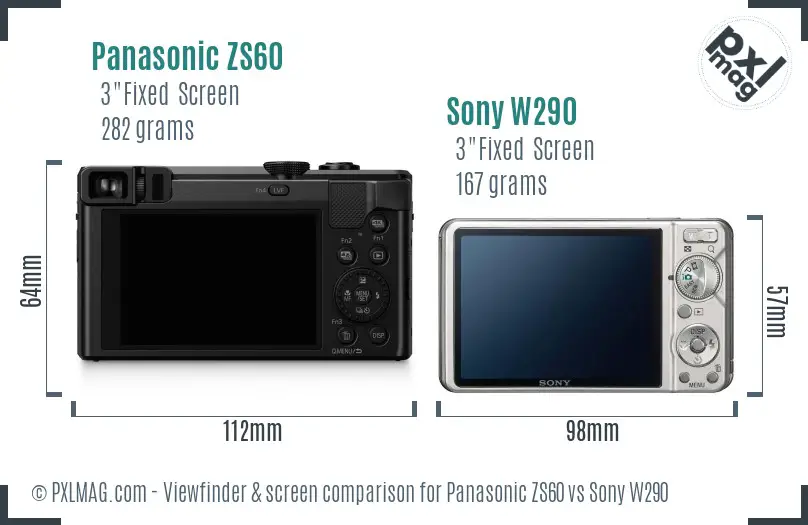 Panasonic ZS60 vs Sony W290 Screen and Viewfinder comparison Panasonic ZS60 vs Sony W290 Screen and Viewfinder comparison