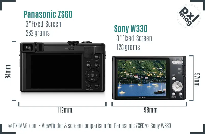 Panasonic ZS60 vs Sony W330 Screen and Viewfinder comparison