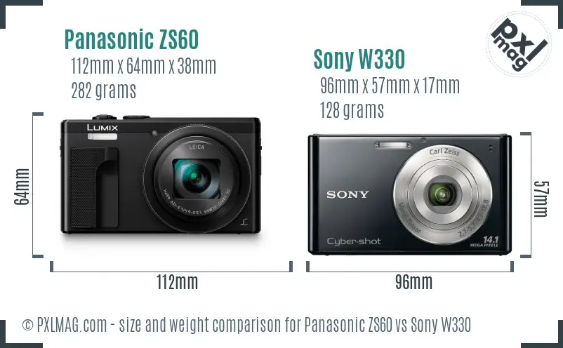 Panasonic ZS60 vs Sony W330 size comparison Panasonic ZS60 vs Sony W330 size comparison