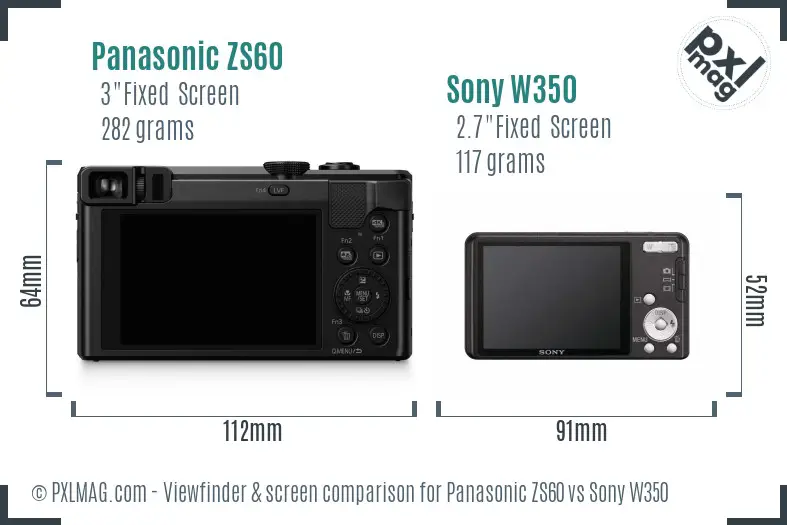 Panasonic ZS60 vs Sony W350 Screen and Viewfinder comparison Panasonic ZS60 vs Sony W350 Screen and Viewfinder comparison