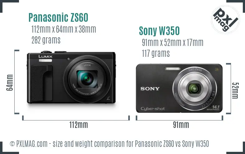 Panasonic ZS60 vs Sony W350 size comparison Panasonic ZS60 vs Sony W350 size comparison