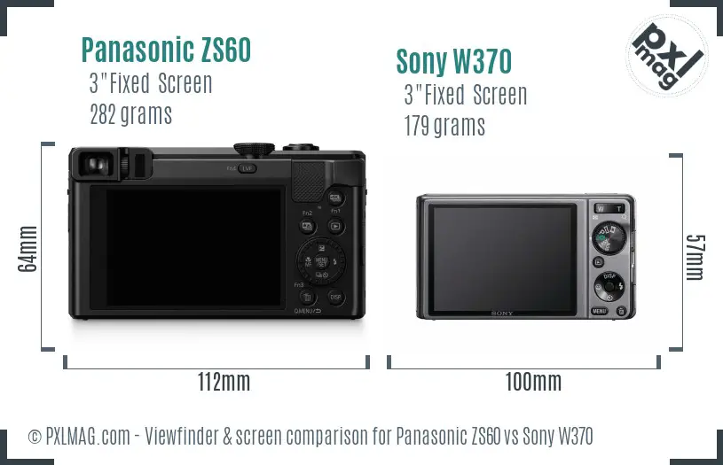Panasonic ZS60 vs Sony W370 Screen and Viewfinder comparison