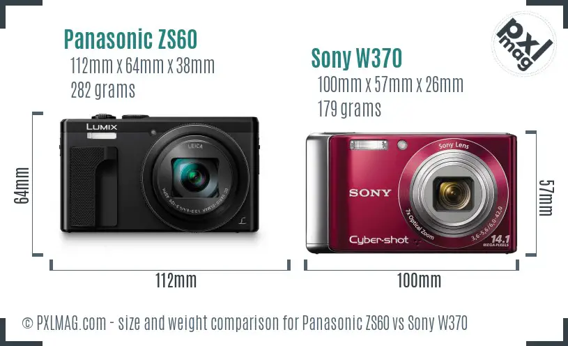 Panasonic ZS60 vs Sony W370 size comparison