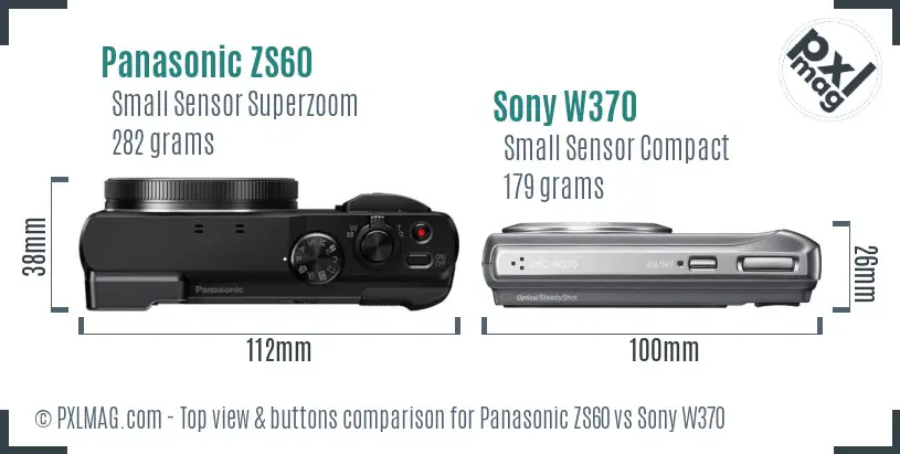 Panasonic ZS60 vs Sony W370 top view buttons comparison