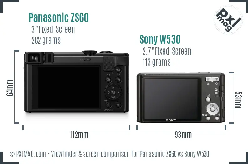 Panasonic ZS60 vs Sony W530 Screen and Viewfinder comparison