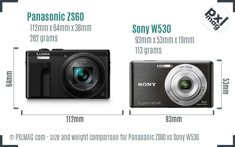 Panasonic ZS60 vs Sony W530 size comparison
