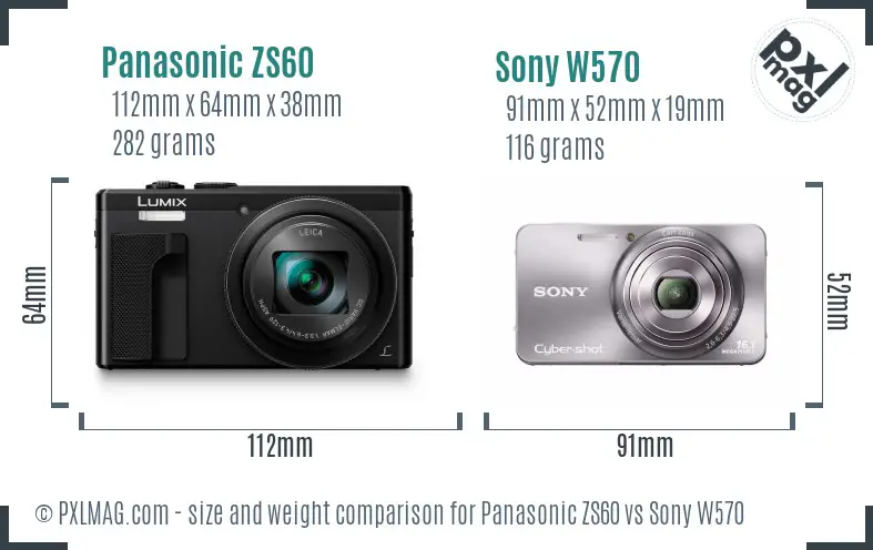Panasonic ZS60 vs Sony W570 size comparison