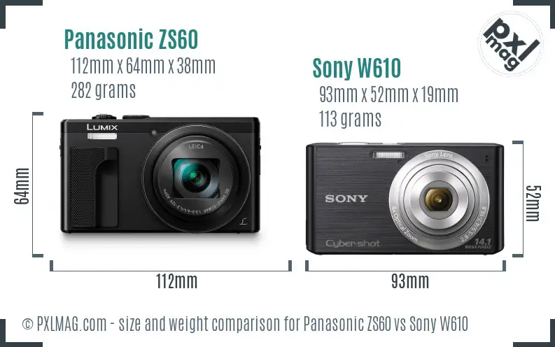 Panasonic ZS60 vs Sony W610 size comparison