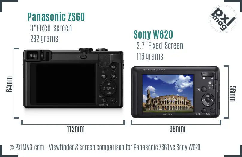 Panasonic ZS60 vs Sony W620 Screen and Viewfinder comparison
