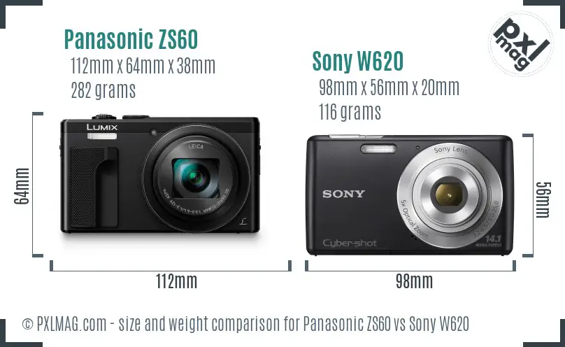 Panasonic ZS60 vs Sony W620 size comparison