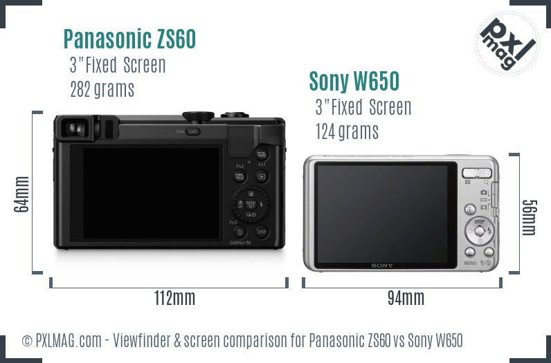 Panasonic ZS60 vs Sony W650 Screen and Viewfinder comparison