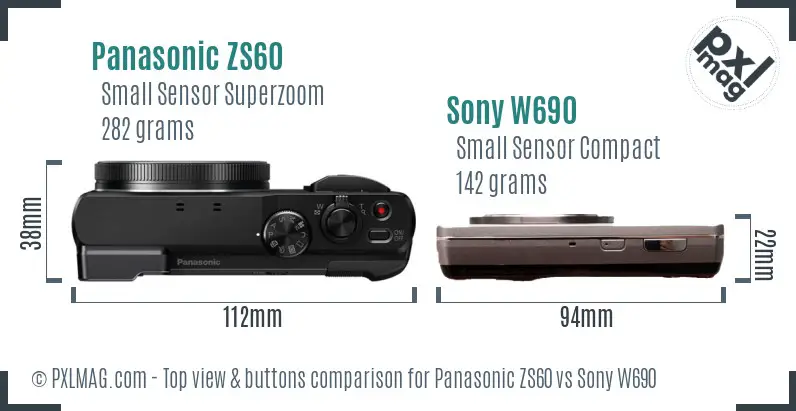 Panasonic ZS60 vs Sony W690 top view buttons comparison Panasonic ZS60 vs Sony W690 top view buttons comparison