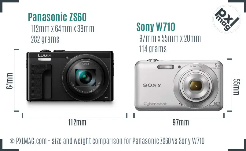 Panasonic ZS60 vs Sony W710 size comparison