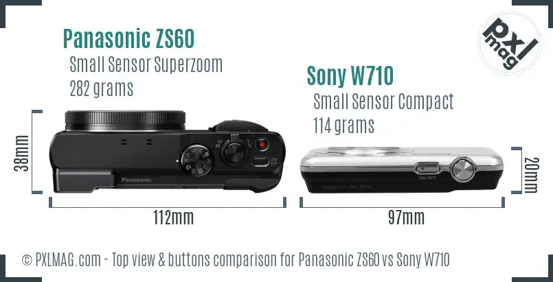 Panasonic ZS60 vs Sony W710 top view buttons comparison