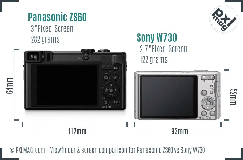 Panasonic ZS60 vs Sony W730 Screen and Viewfinder comparison