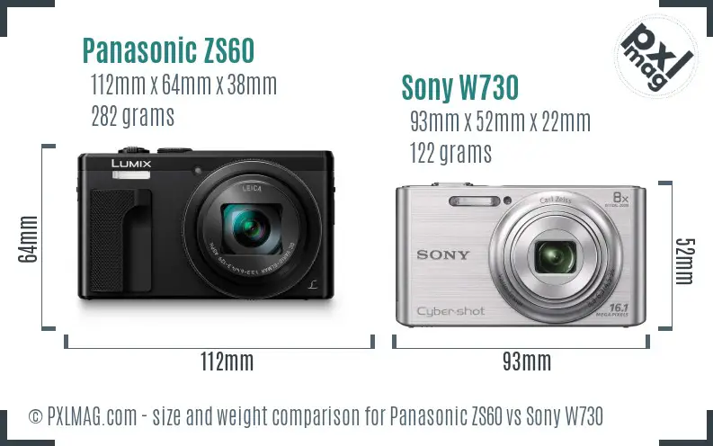 Panasonic ZS60 vs Sony W730 size comparison