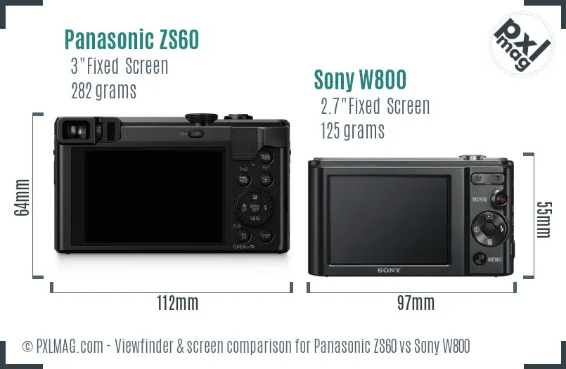 Panasonic ZS60 vs Sony W800 Screen and Viewfinder comparison
