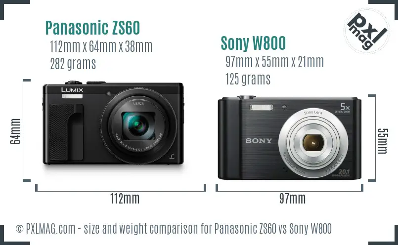 Panasonic ZS60 vs Sony W800 size comparison