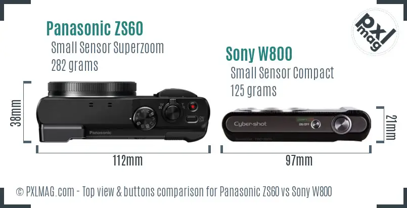 Panasonic ZS60 vs Sony W800 top view buttons comparison