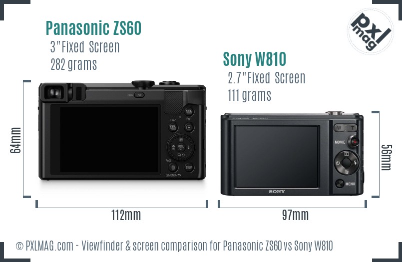 Panasonic ZS60 vs Sony W810 Screen and Viewfinder comparison
