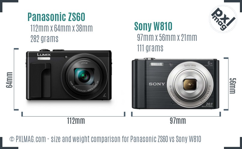 Panasonic ZS60 vs Sony W810 size comparison Panasonic ZS60 vs Sony W810 size comparison